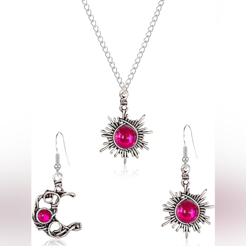 Silver and Pink Sunburst Jewelry Set